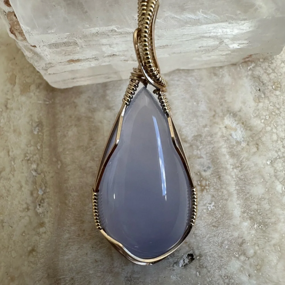 14k Gold Filled Namibian Chalcedony Gemstone Necklace Pendant
